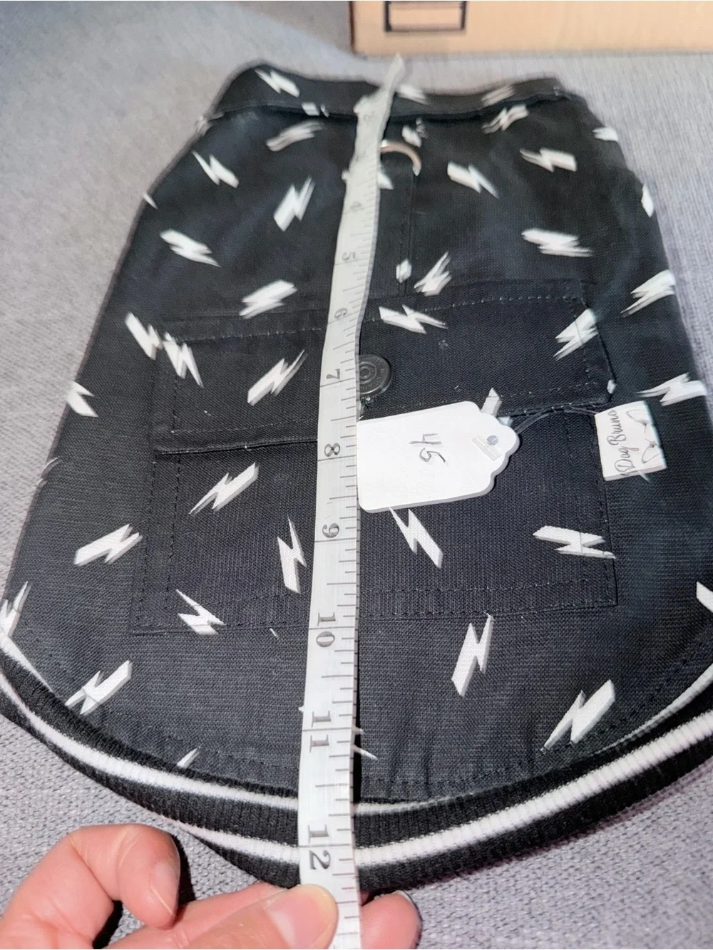 Handmade Dog Jacket Size M – Black Lightning Bolt Print